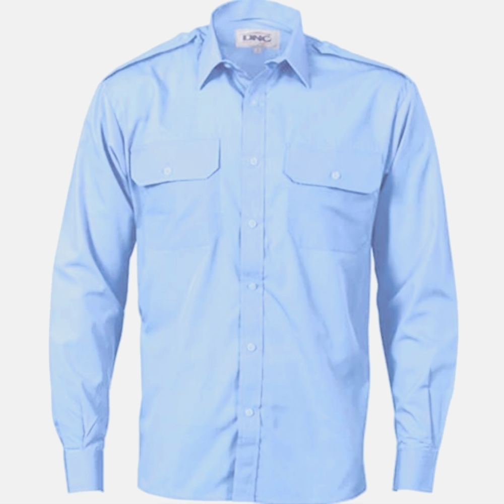 VTG Blue Epaulette Shirt. Men's 15", Med